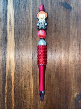 Halloween Pennywise Red Jeweled Ballpoint Pen with Character Top Charm